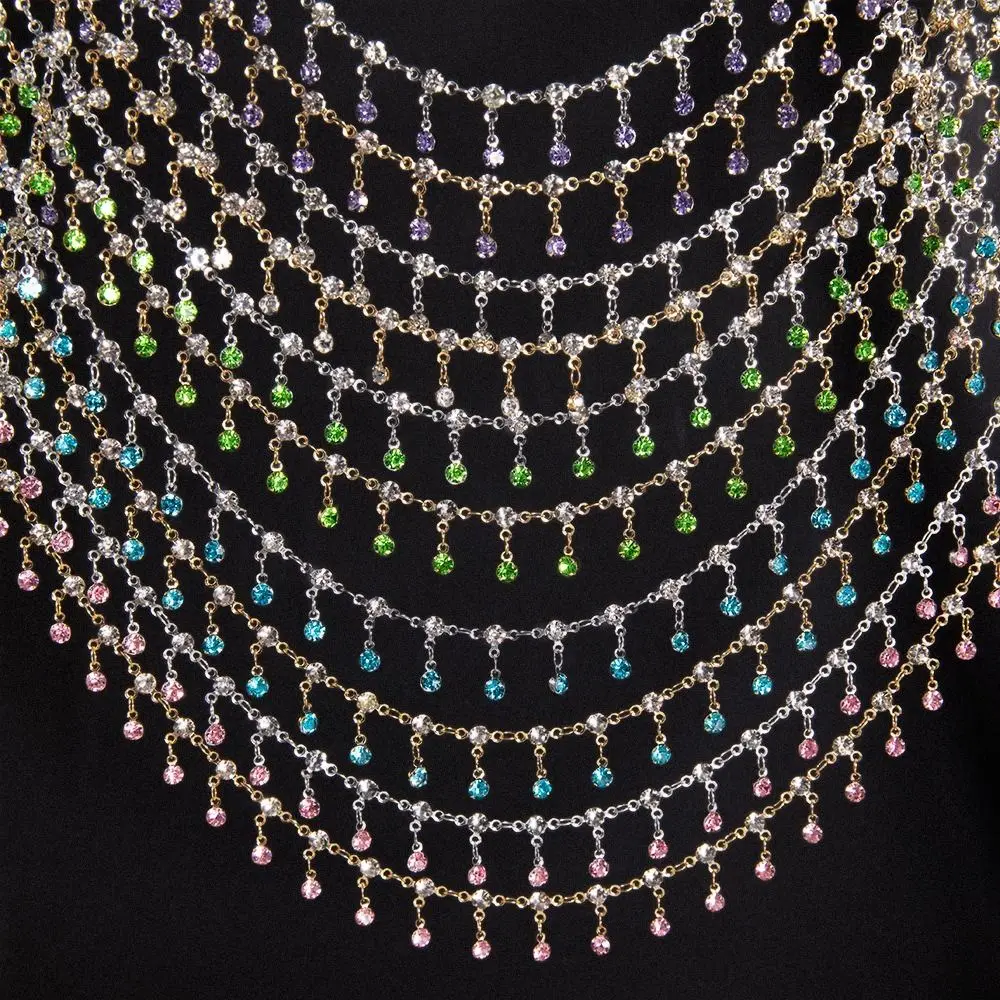 Chaîne en strass de 1 mètre de long, forme de goutte d'eau, style antique, chaîne en zircon, cristal de verre, chaîne de bijoux faite à la main, bijoux pour filles