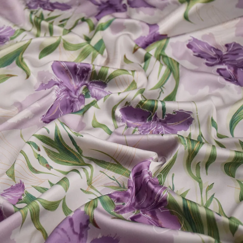 Elegant Purple Big Flower Chiffon Fabric, High Grade, Summer Dress Shirt, Pajamas Cheongsam Han Cloth, Sewing Material, T1971