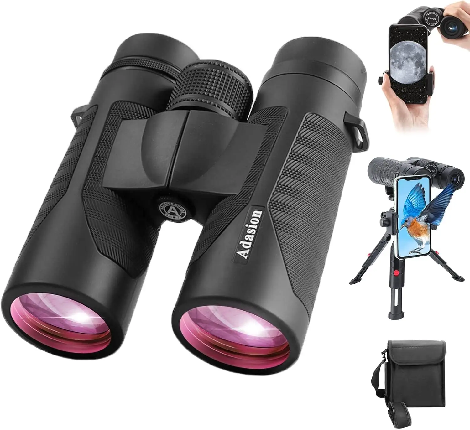 

12x42 HD Binoculars with Phone Adapter & Tripod, BAK4 Prism Waterproof for Bird Watching Hunting Hiking