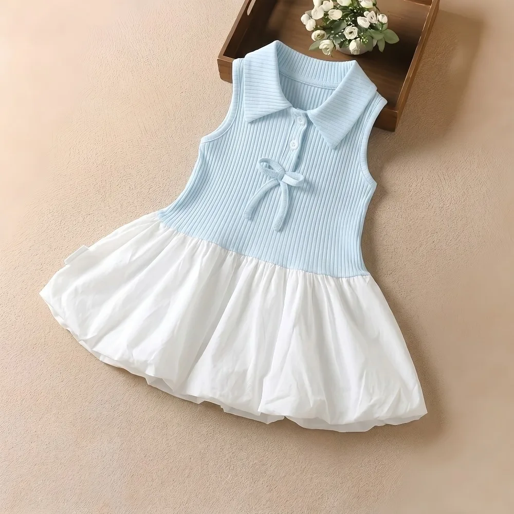 (0-6 Jahre) Sommerkleid für Babymädchen, elegantes himmelblaues ärmelloses Prinzessinnenkleid, Mädchen-Geburtstagskleid mit Schleife, Strand-Sommerkleid, neu