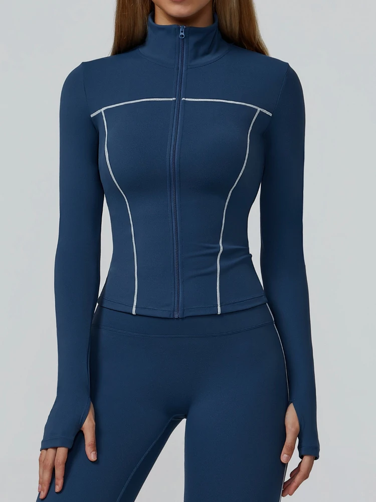 

Women Fleece Lined Color Block Yoga Jacket Zippered Windproof Running Outdoor Sports Coat For Gym Fitness Workout Activewear