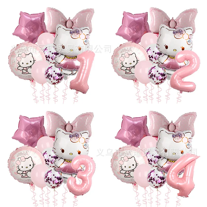 

6PCS Kittys Girls 0-9 Years Old Birthday Party Foil Helium Balloon Decoration Supplies Baby Shower Kids Home DIY Decoration