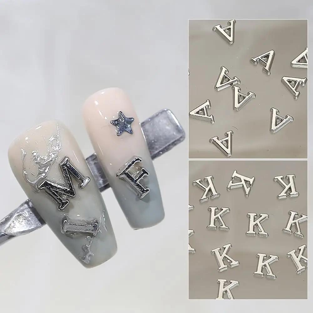 26pcs Silver Alloy 3D A-Z Letter Nail Art Charms English Alphabet Nail Decoration Jewelry for DIY Manicure Accessories Supplies*