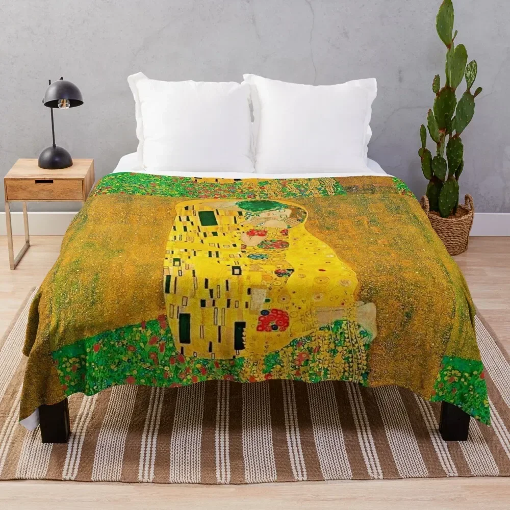 The Kiss, by Gustav Klimt1907, digitally enhanced by WatermarkNZ Press Throw Blanket Bed Polar Soft Big Blankets