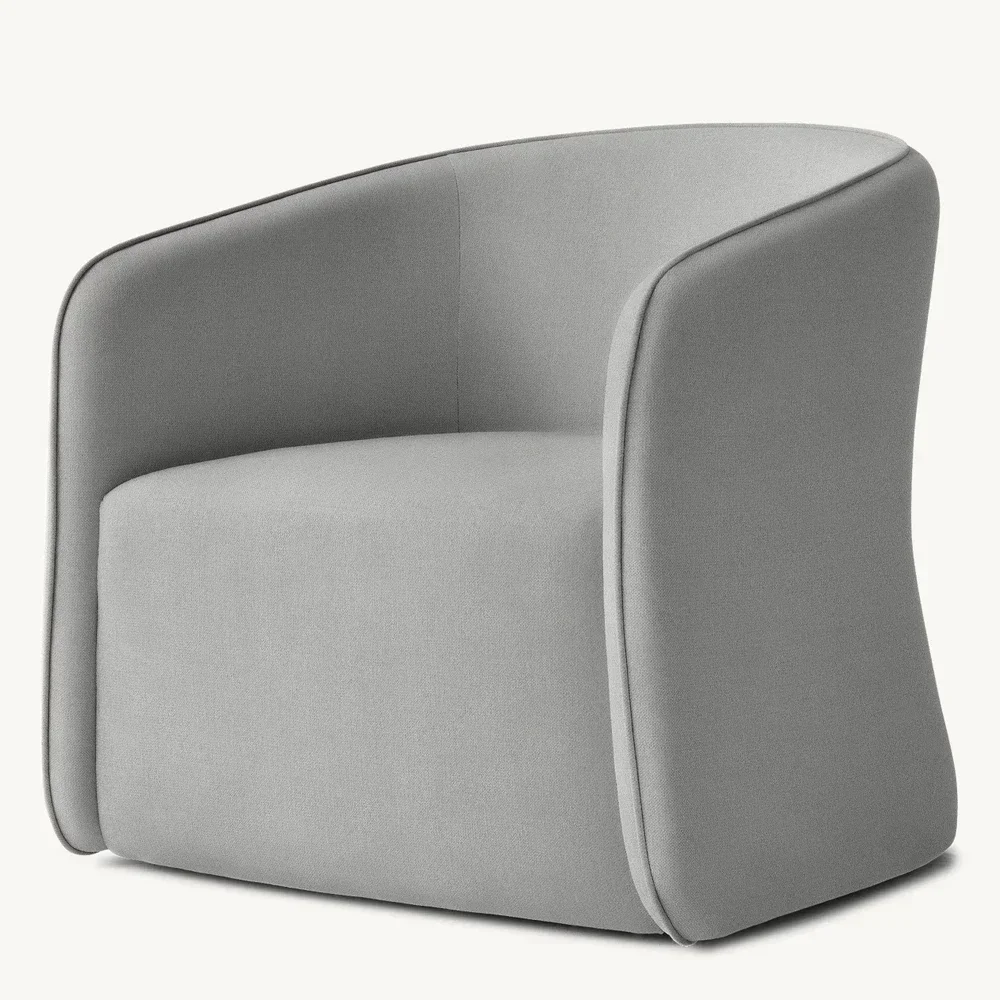 2024 New Design High-back Single Chair Living Room White Fabric Chair Indoor Furniture Soft Curved Backrest Single Sofa Chair