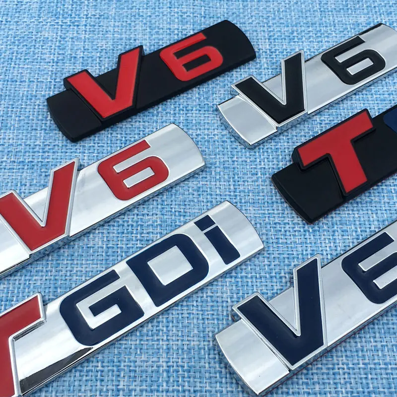 Car Styling Metal V6 Engine Logo Emblem Trunk Sport Turbo Auto Badge 3D Sticker Decal Accessories