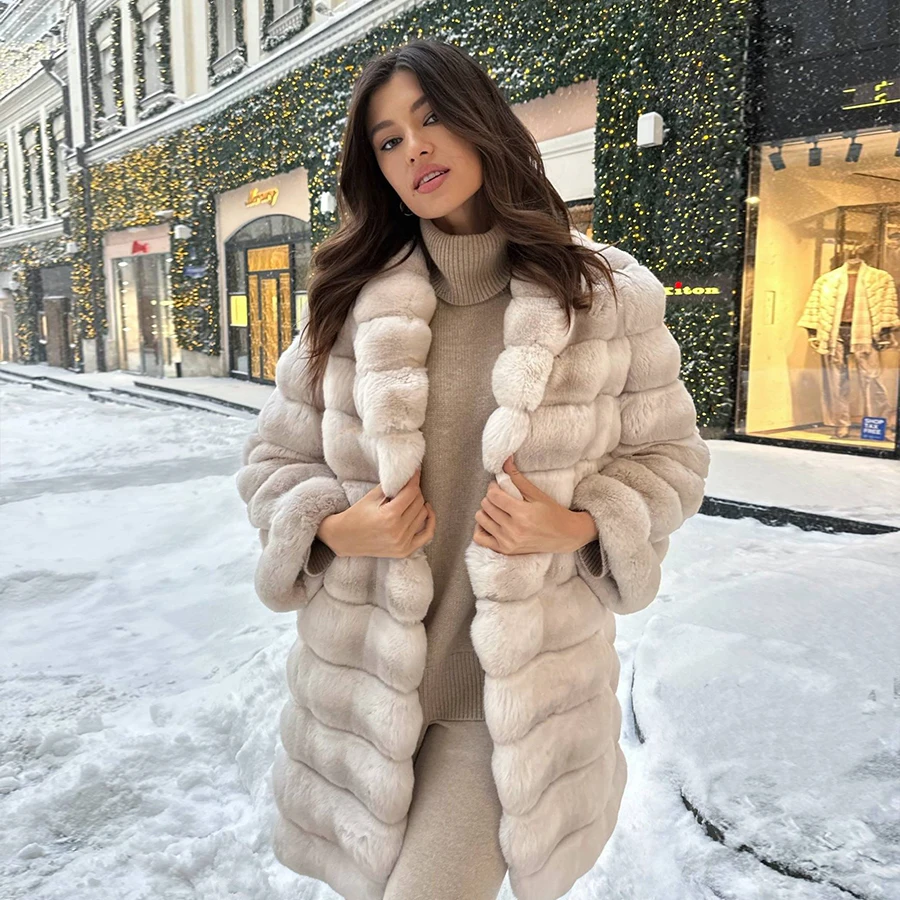 Real Fur Jacket For Women With A Hood Winter Jackets Women Fur Hooded Coats Female Chinchilla Fur Coats Rex Rabbit Fur Coat