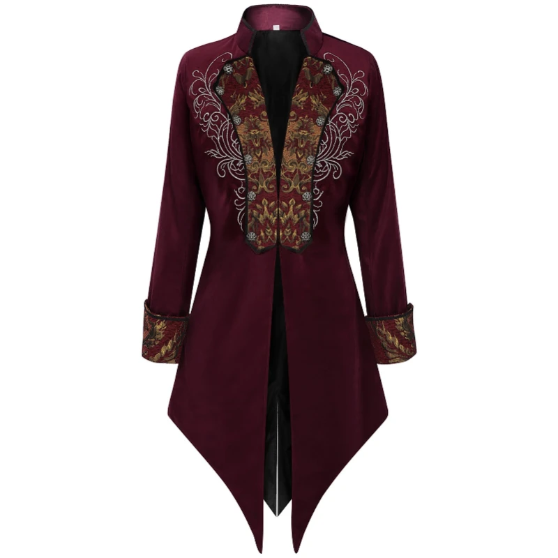 Herren Viktorianischer Vampir-Frack, Steampunk-Gothic-Kostüm, Mittelalterlicher Adliger Hof-Brokat-Frack für Halloween-Cosplay