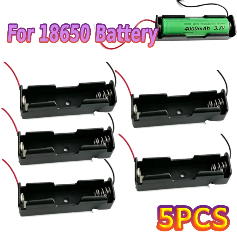 5pcs 18650 Power Bank Cases 1X 3.6V 3.7V 4.2V 18650 Battery Holder Storage Box Case 1 Slot Battery Container With Wire Lead