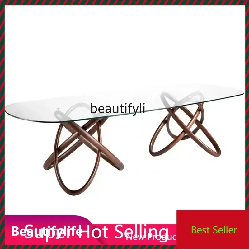 

G1218 Italian Art Large Apartment Glass Dining Table North America Black Walnut Family Meeting Room Desk