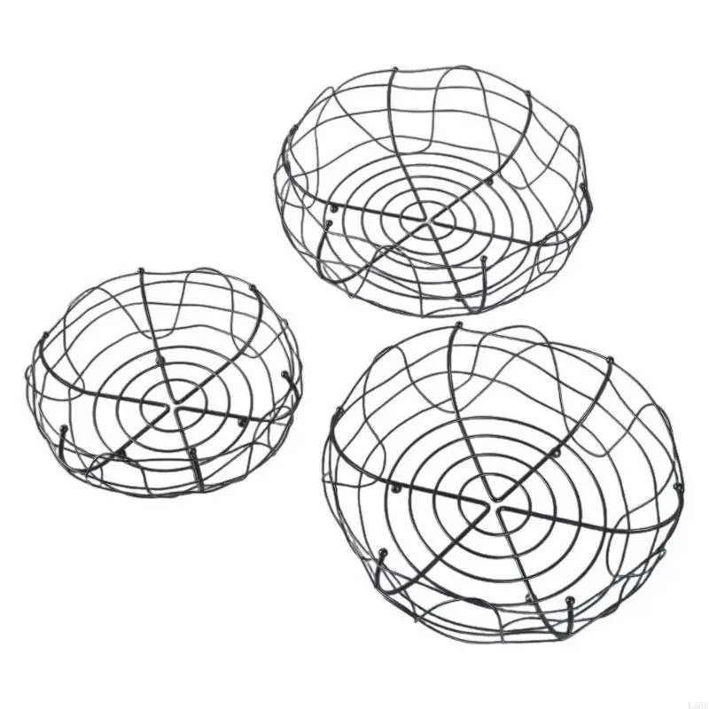 

Set Of 3 Sturdy Metal Fruit Bowls Practical Display Plate For Enhancing Kitchen Aesthetic And Storage Solution L5BE