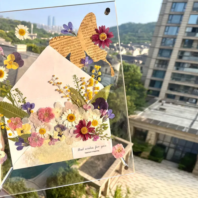 

Набор материалов для тиснения с сухоцветами PYH Spring Letter: конверт, открытка на свадьбу/день рождения, подарок с пожеланиями