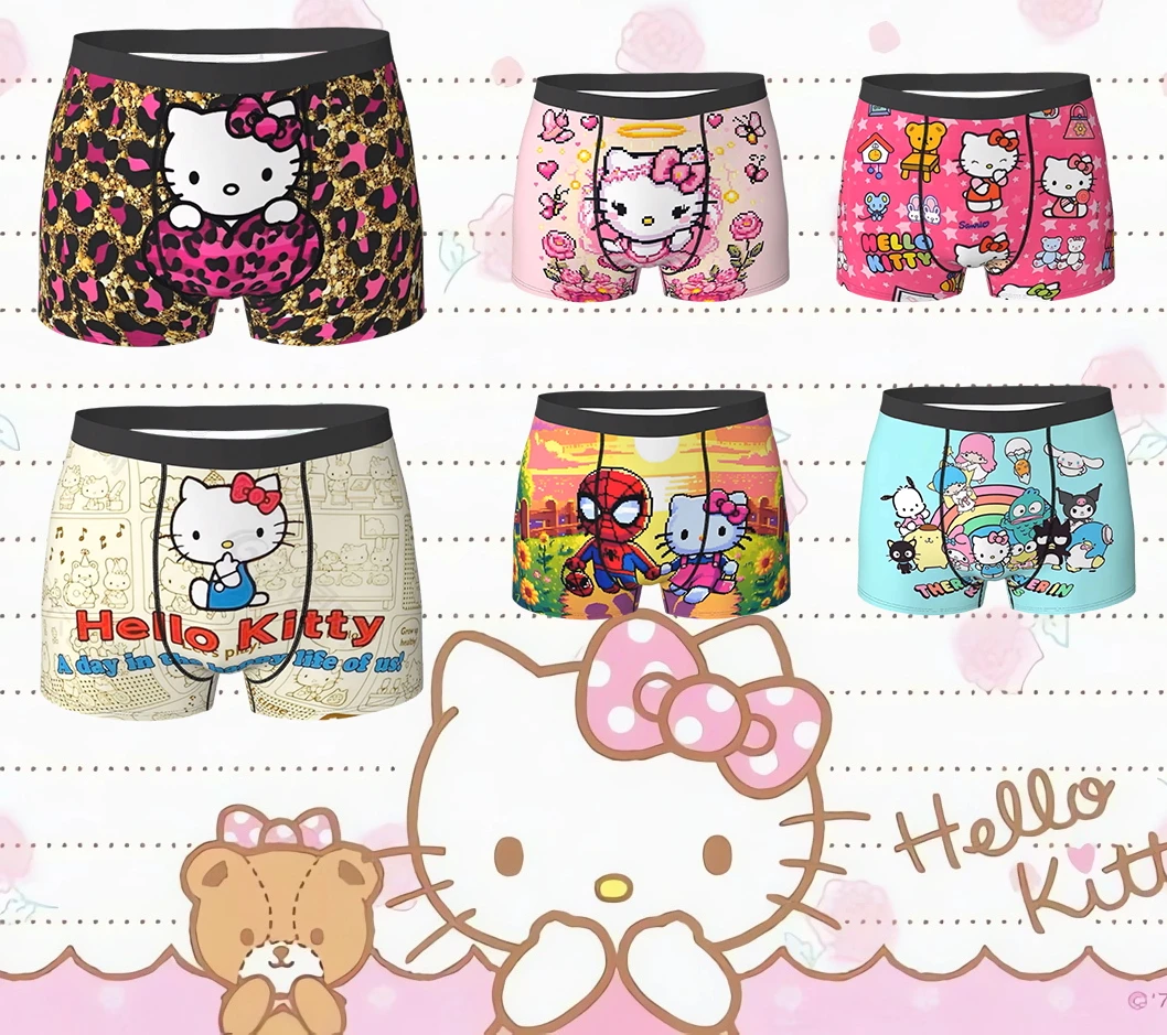 Hello Kitty Leopard Underwear Man Underpants Design Funny Boxershorts Trenky Shorts Briefs Plus Size 2XL