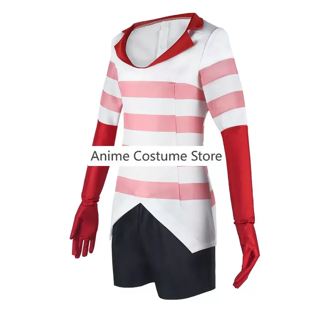 زي تنكري نسائي لغبار الملاك ، أنيمي خيالي ، تنكر فندق كرتوني ، ربطة عنق ، فستان وردي ، زي لعب الأدوار لعيد هالوين ، قفازات ، نساء