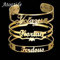 Atoztide-pulsera personalizada con nombre y letras para hombre y mujer, brazalete hueco de acero inoxidable, regalo de joyería de cumpleaños, 10mm