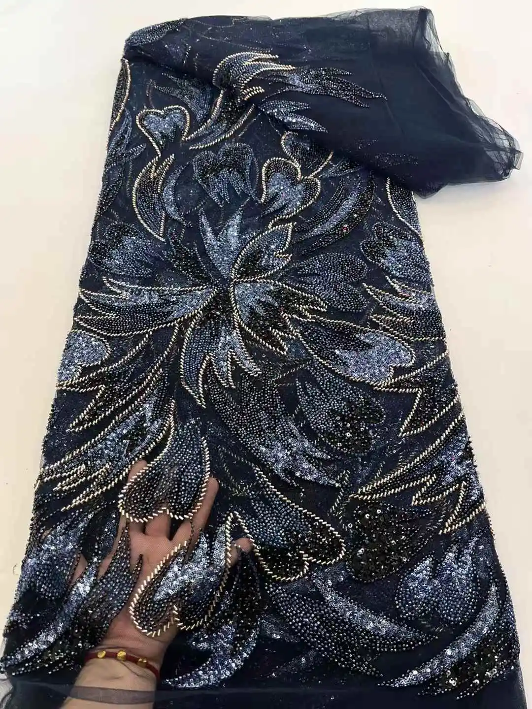 2025 Fashion French Embroidery Beaded Lace Fabric African Nigerian With Sequins Lace Fabric For Wedding Dress