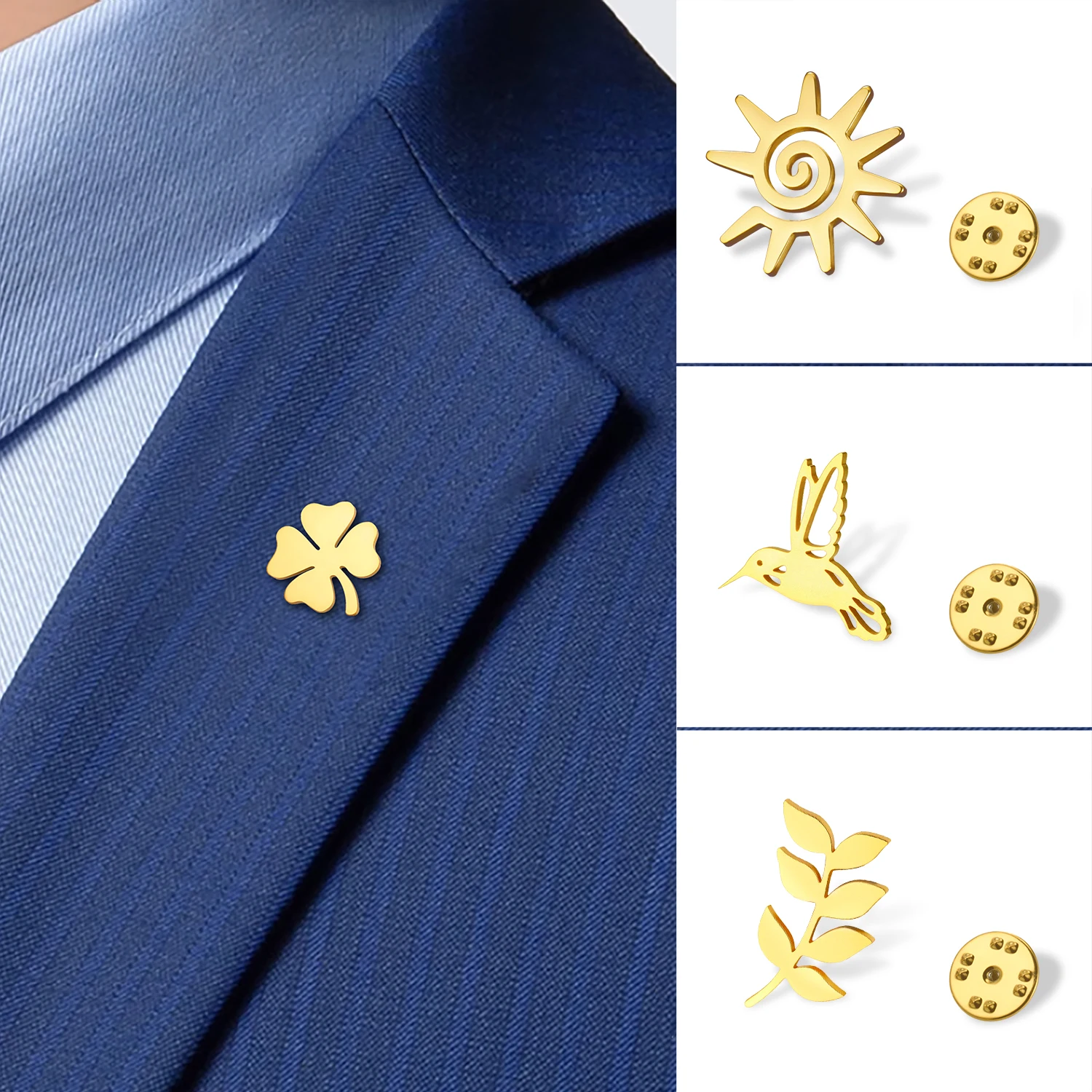 メタルラペルピン固定バックルデザインカジュアルスタイル男女兼用スーツシャツに最適四つ葉のクローバー服飾アクセサリー