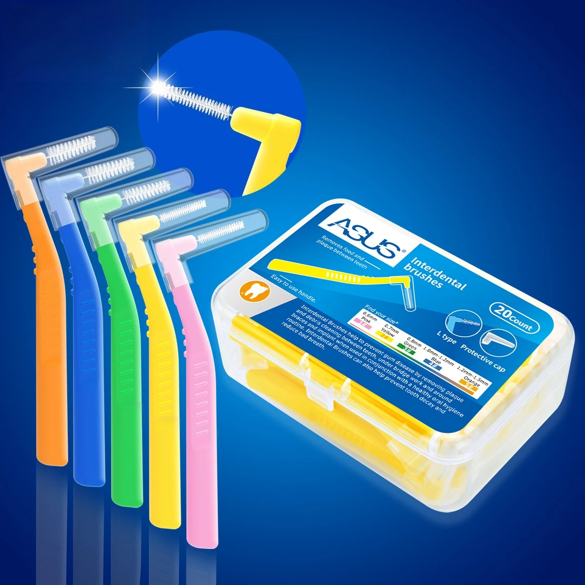 

5Boxes 0.4-1.5mm L shape Interdental brush with box orthodontic dental tool teeth cleaning toothpick oral hygiene dental flosser