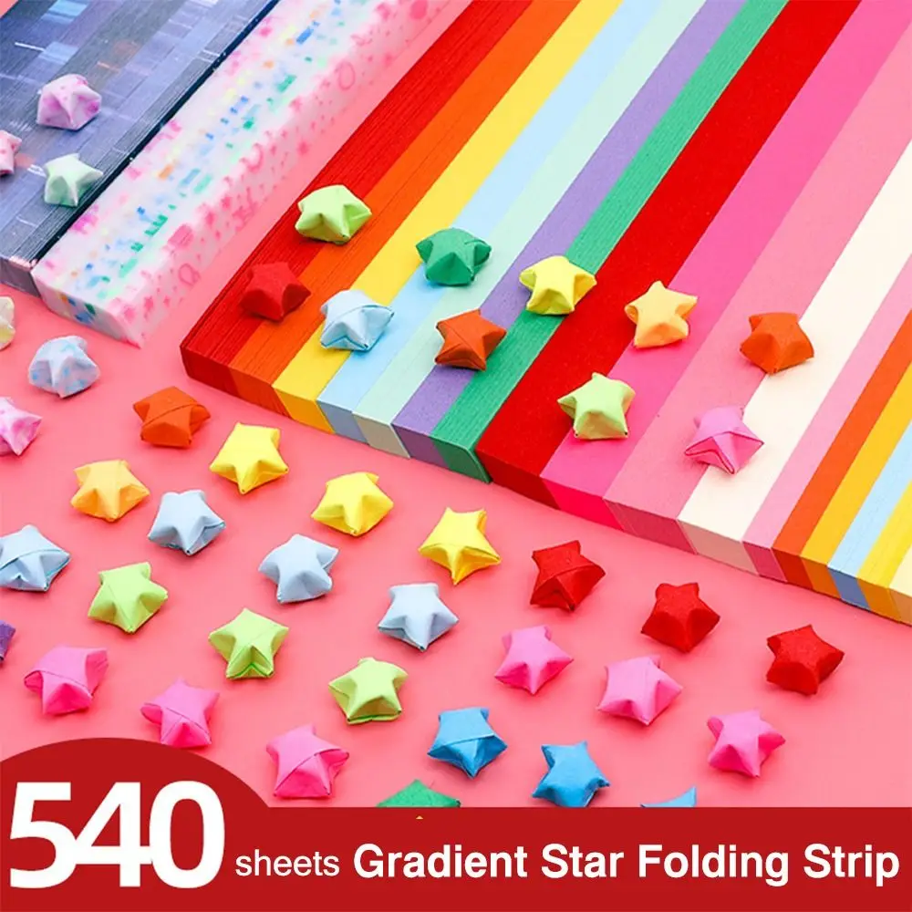 540PCS Gradient Color Star Origami Paper DIY Handmade Double Side Star Paper Strip Art Craft Paper Lucky Star Decoration Paper