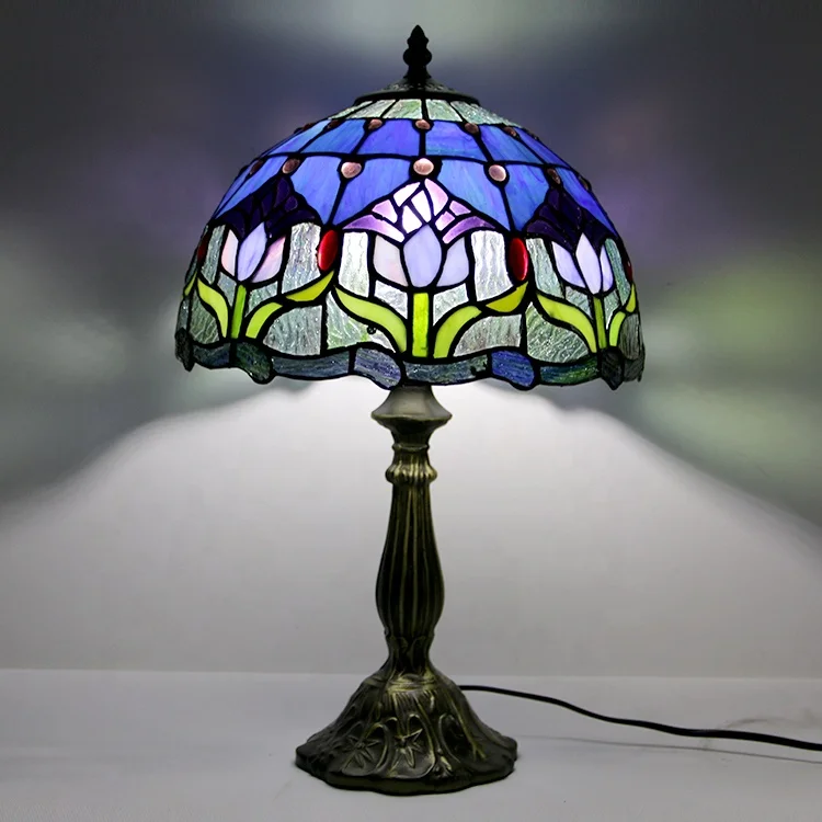 LongHuiJing 12 inch purple American beauty tiffany table lamp stained glass art decor lamp tulip Corridor lights