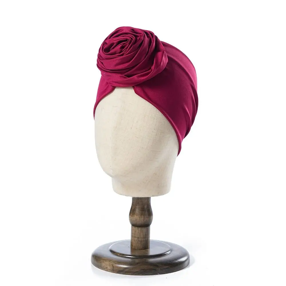 Soie brute grande fleur de Rose bandeau respirant élastique Boho fleur Bandana léger femmes africaines Turban enveloppement femmes et filles
