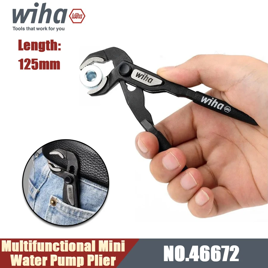 WIHA 46672 Mini Water Pump Plier with 5 Quick Adjustment Position 5-Inch Single Handed Adjustable Precision Pipe Plier Hand Tool