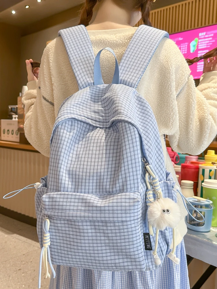 

Retro Hong Kong Sle Plaid Large Capaci Lightweight Women's Bapa for School Travel Cuter Bag with Multiple Car...