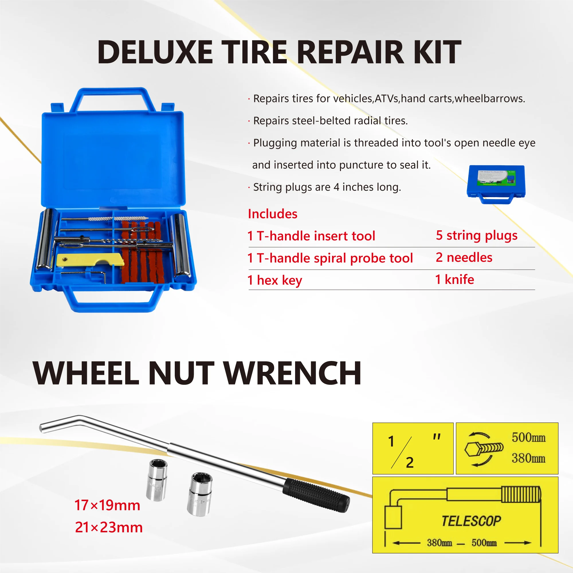 2T Low Profile Floor Jack, 3t Jack Stand Tire Repair Kit L-Wrench Heavy Duty Steel  With Single Piston Quick Lift Pump