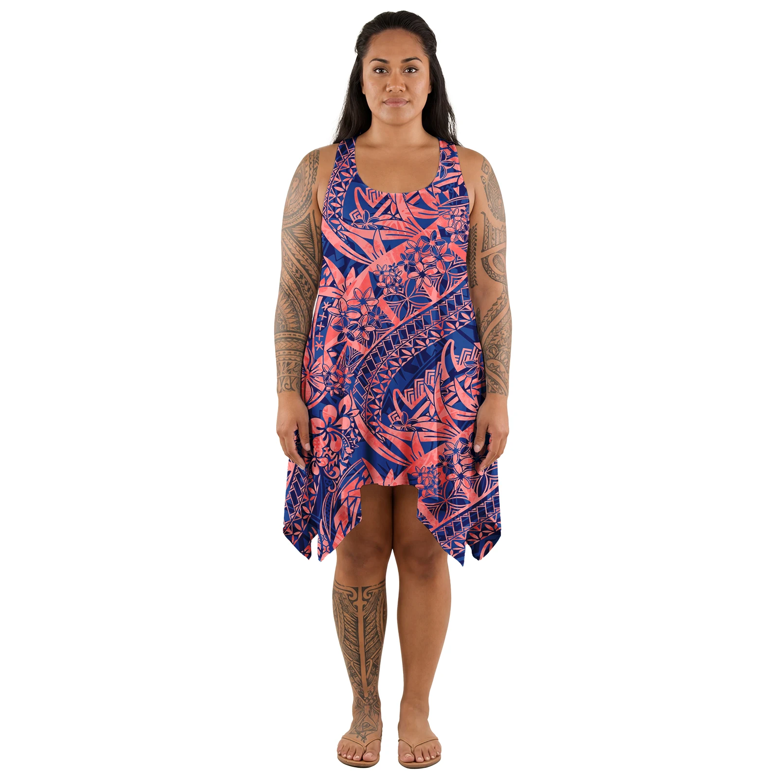 

Custom Logo Cozy Clothes Polynesian Party Ladies Wear Samoan Casual I-shaped Vest Short Skirt Hawaiian Women Island Tank Dress