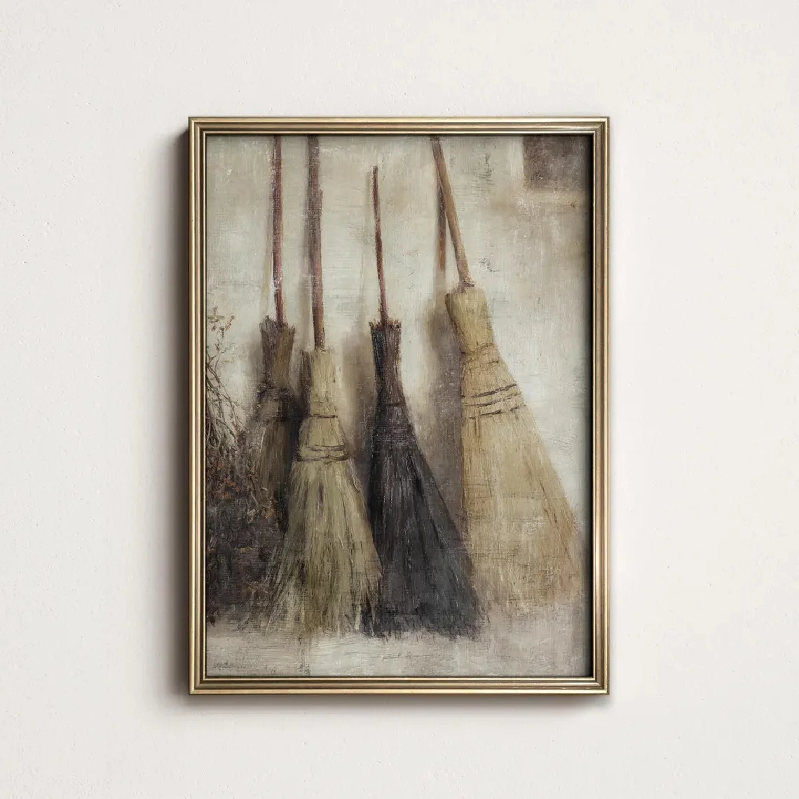 2D Flat, 2D Flat, 1pc, Wall Art, Vintage Poster, Country Witch Broom Art Print, Fashionable Horse Racing Canvas Painting, Bed