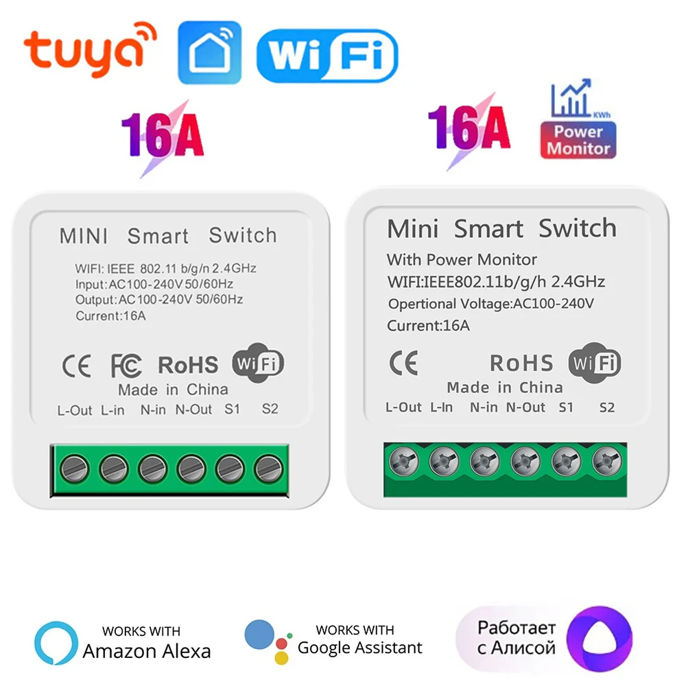 16A Tuya WiFi Smart Switch 2-way Control Switch Mini Smart Breaker Smart Life APP Control Works With Alexa Google Home Alice