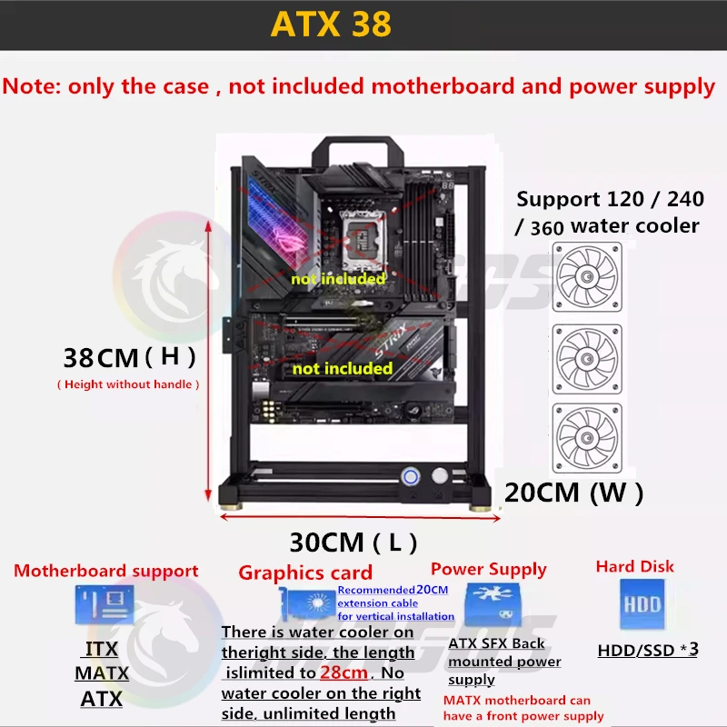 MOD Open PC Case Frame ITX MATX ATX EATX Gamers Cabinet DIY Water Cooler Desktop Computer Aluminum Creative Tower Gaming