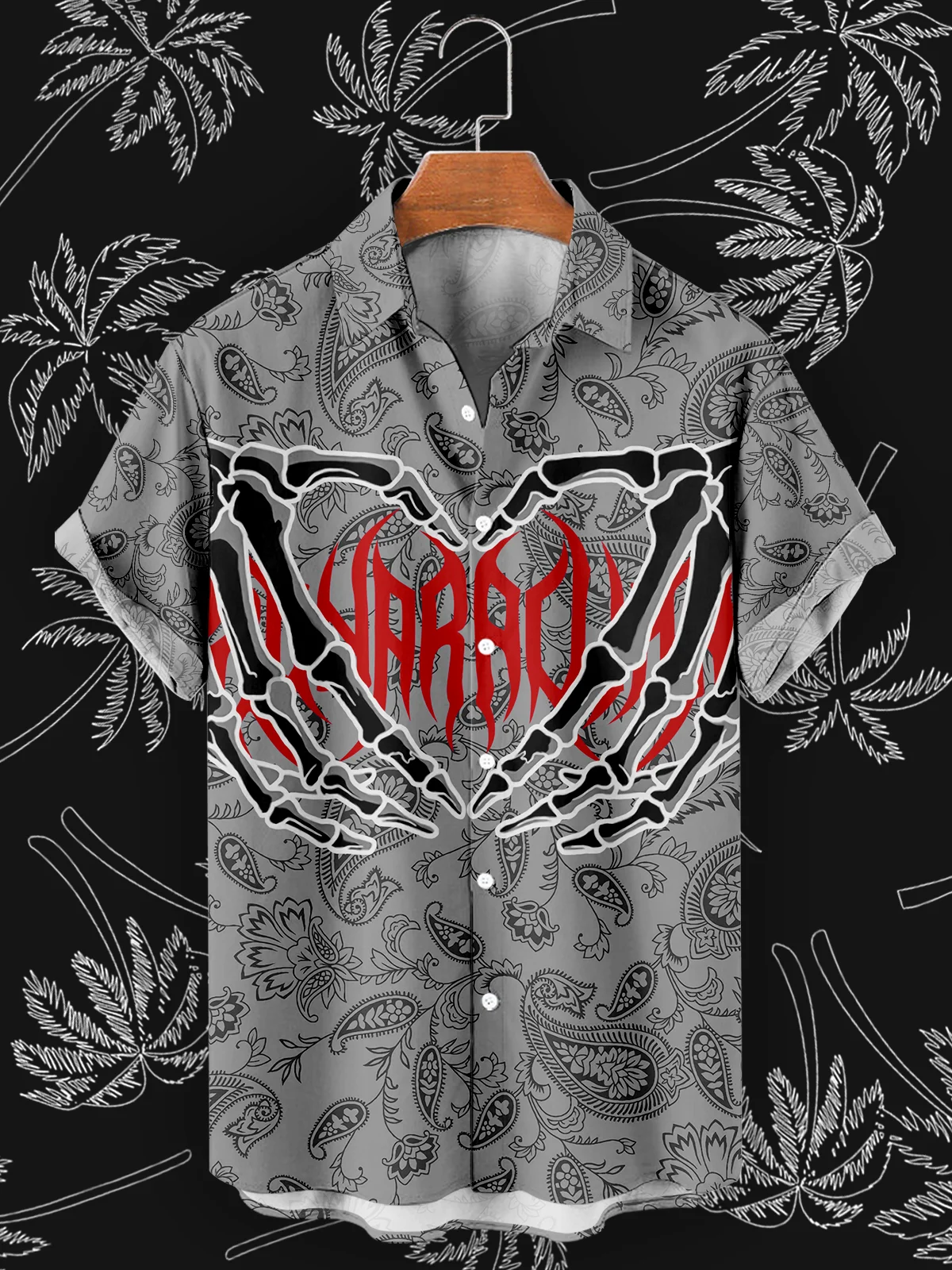 

Skull Hand Print Hawaiian Beach Shirt Summer Matching 2024 Street Style Short Sleeve Oversized Shirt Men Casual Ropa Hombre