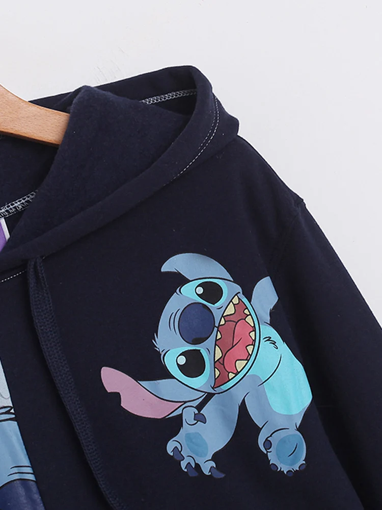 Disney Hoodies-女性用スウェットシャツ,かわいいスウェットシャツ,小さなモンスターの漫画プリント,長袖,フード付きセーター,対照的な色のトップス