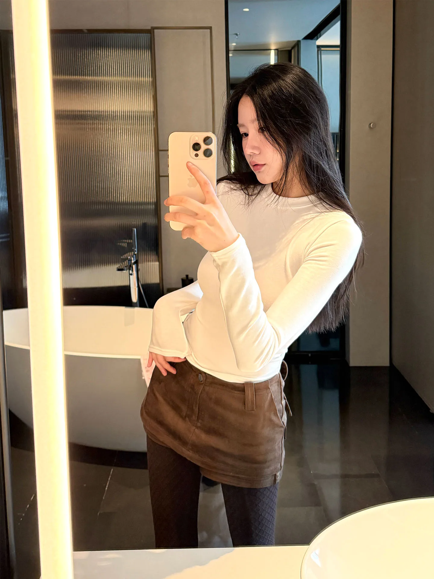 

Matou Women's Slim Fit Long Sve Fce Lined round Ne Tirt Dual Color oulder Appropriate Warm Base Layer Top