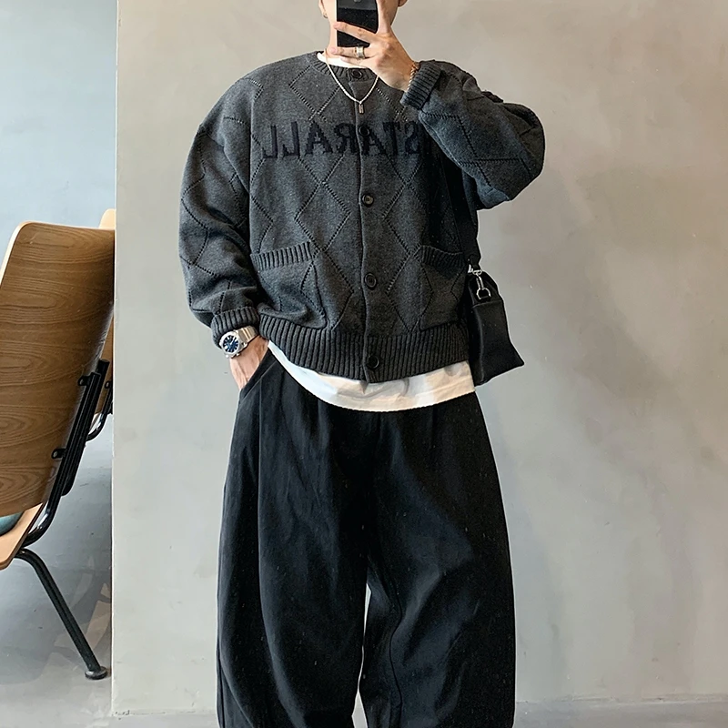 Korean Style Hip Hop Oversized Quilted Knitwear Cardigan For Men Women Streetwear Loose Fall Trendy Fashionable Sweater Coat