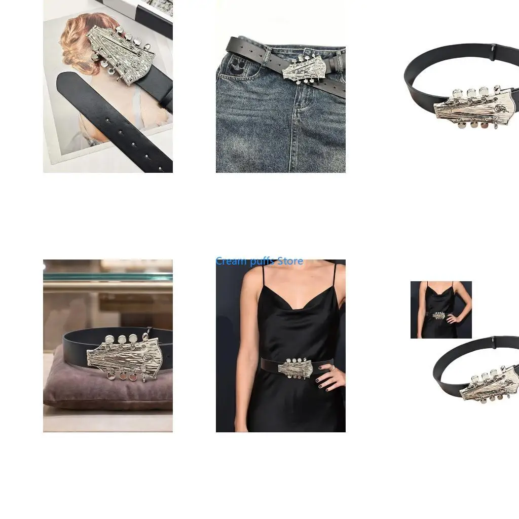 50LE Elegant Guitar Head Pattern Belt Practical PU Leather Unisex Accessory For Daily