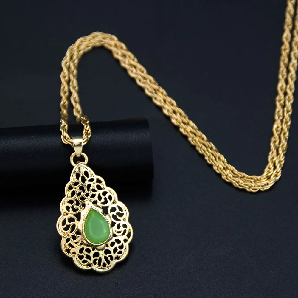 Sunspicems-قلادة بدلاية قطرات ماء ذهبية اللون للنساء ، عيون مجوفة ، شكل دمعة ، بيجو للفتيات العربات ، شعبية مغربية