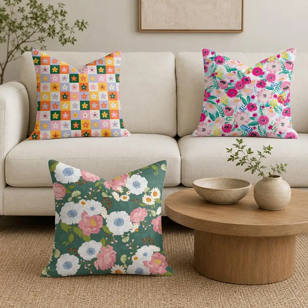 Watercolor Floral Seamless Pattern Cushion Cover Plush Fabric Soft Double-Sided Printed Sofa Warm Winter Home Gift Pillow Cover