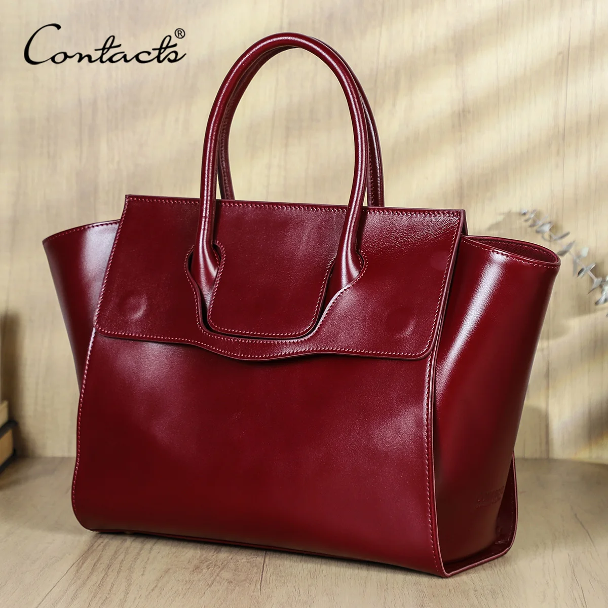 CONTACT'S Genuine Leather Women Business Bags Red Briefcase Luxury Designer Office Ladies Tote Laptop Bag for 14.2