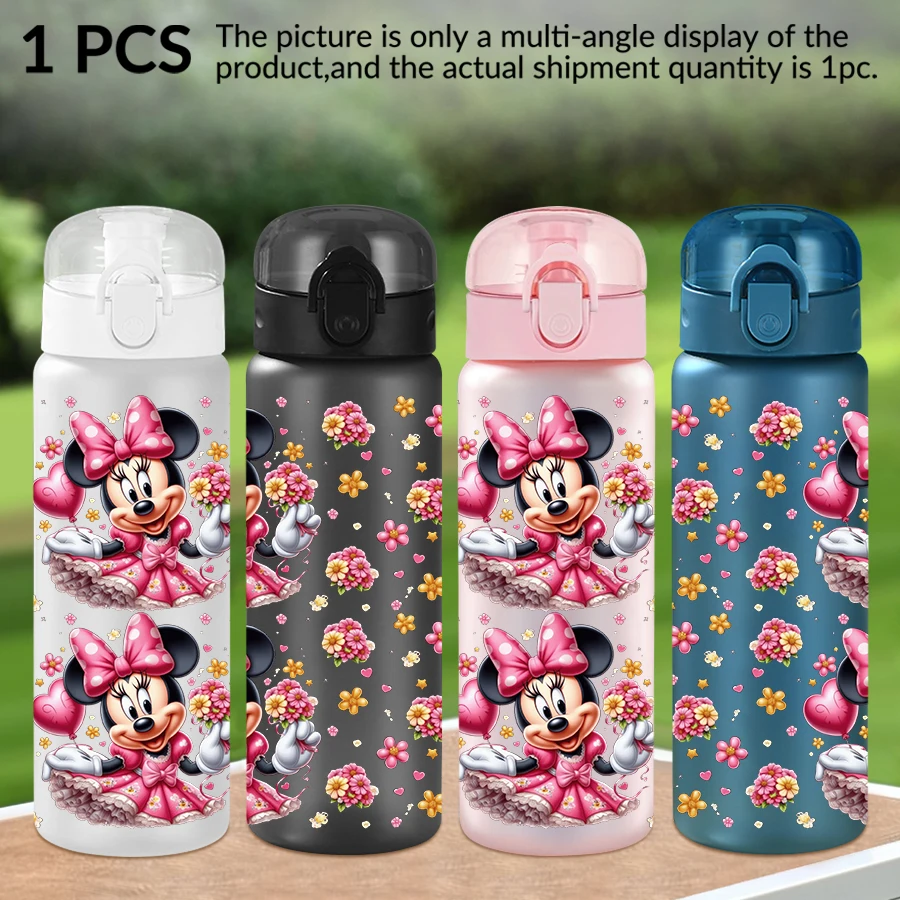 

1Pc Disney, Minnie, 26oz plastic water bottle with flower pattern, outdoor sports water cup birthday/back to school gift