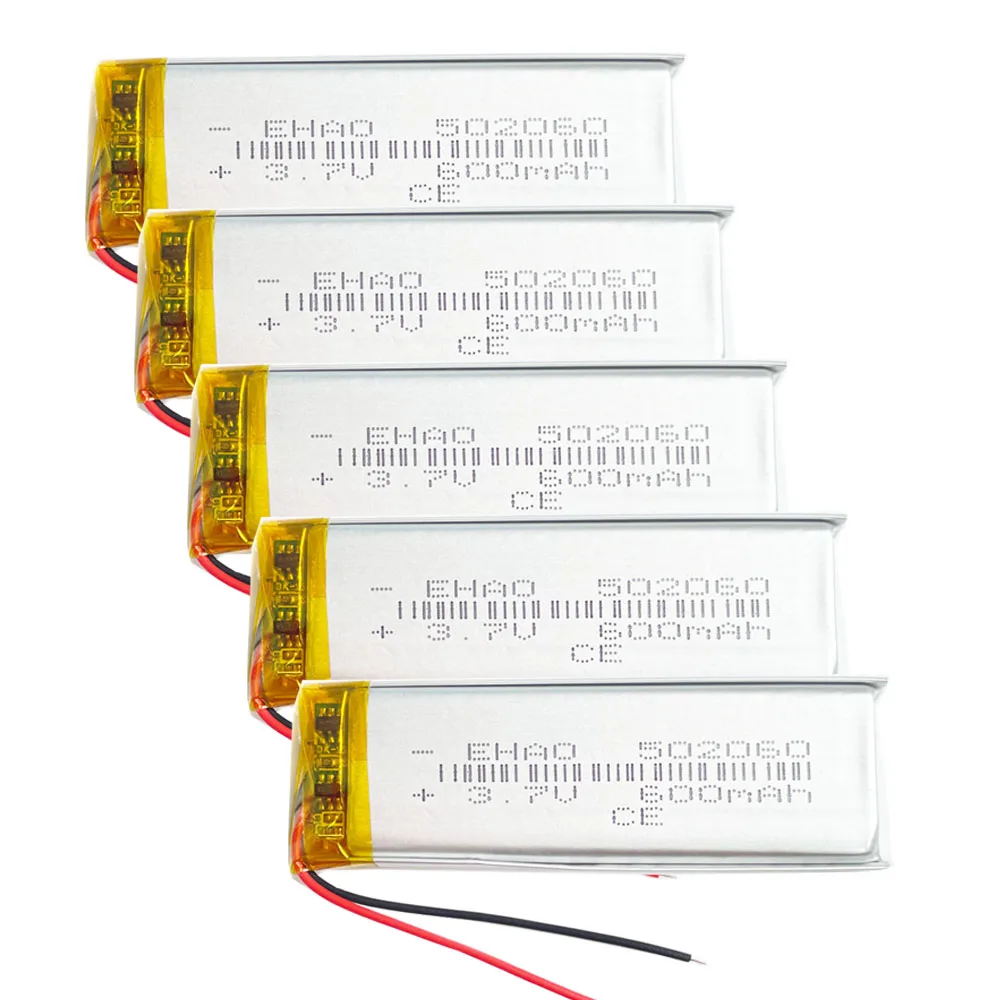 5 x 3.7V 600mAh Lipo Polymer Lithium Rechargeable Battery 502060 For MP3 GPS Bluetooth Recorder Headset Smart Watch Massager