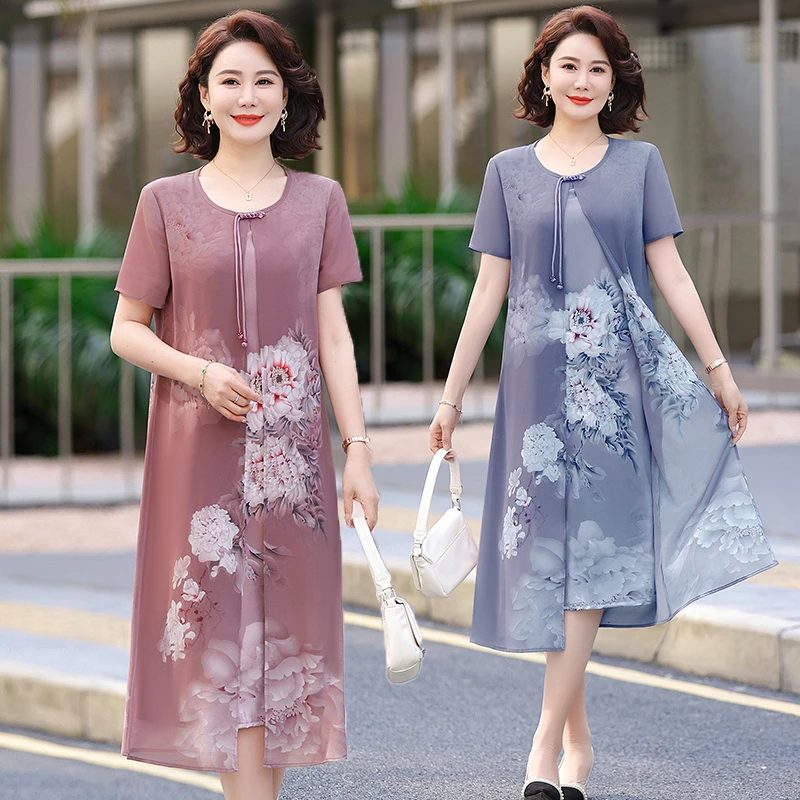 فساتين نسائية شيفون متدرجة بطبقات منقوشة بالزهور مقاس كبير لملابس الصيف غير الرسمية 2025 التصميم الاجتماعي ليلاً ونهارًا