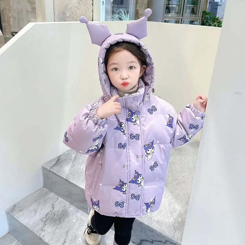 Sweet Kuromi Anime Kawaii MINISO Warm Long Sleeve Jacket Cute Cartoon Winter Casual Coat Baby Warm Lovely Gifts for Kids