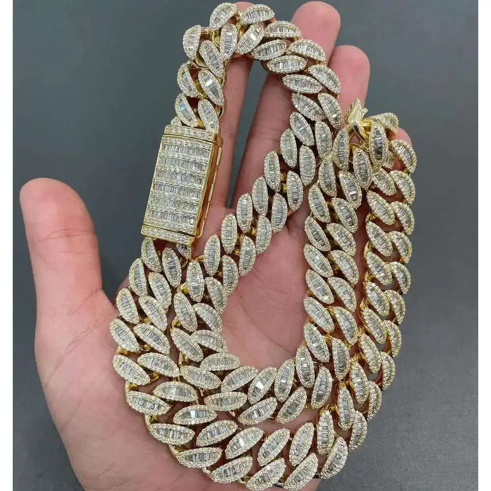 

Комплектация хип-хопа Sog Ghiacciato 925, Argento Larghezza Vvs Baguette Moissanite Diamante Miami Collana a Catena Cuba Chain