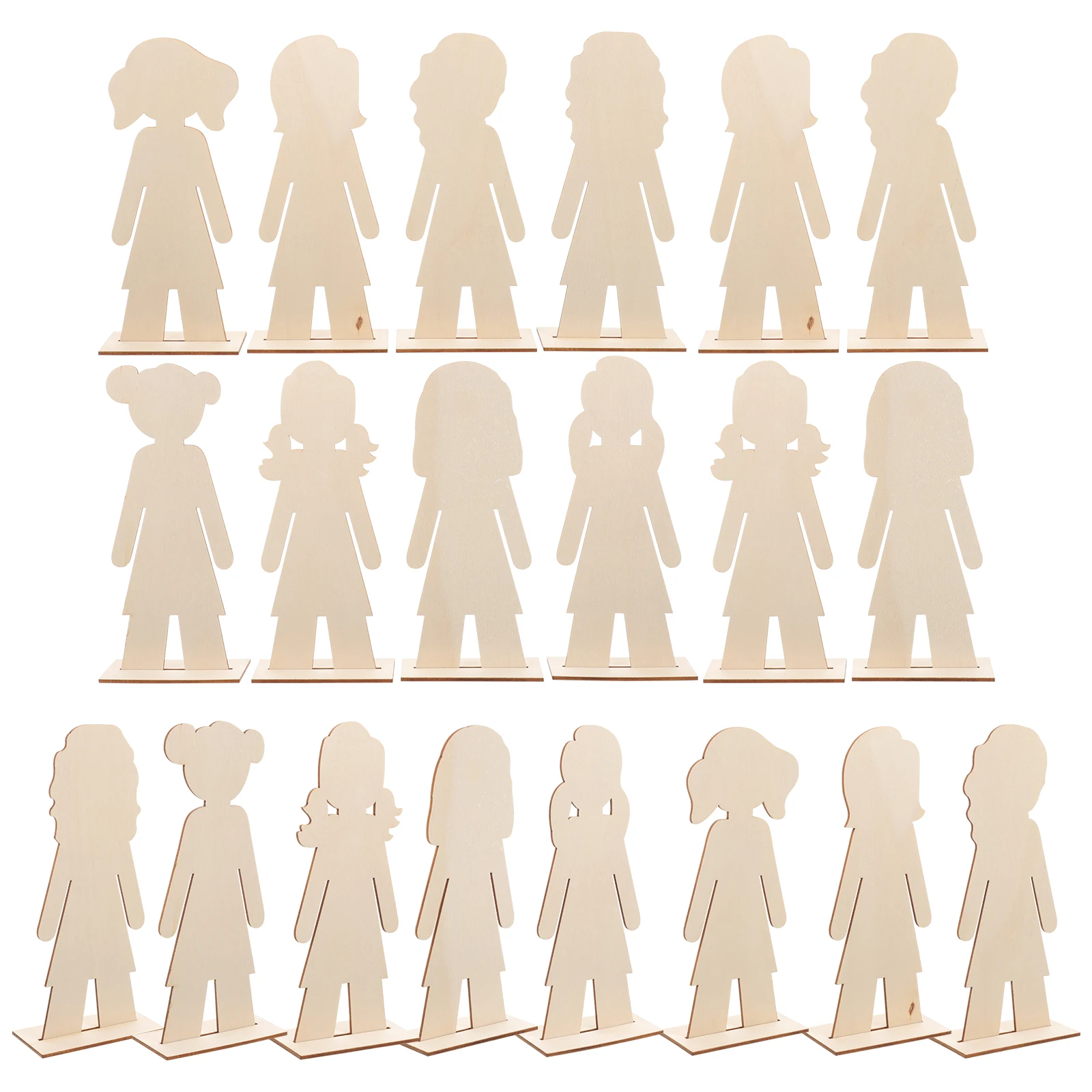 

20pcs Wooden People Cutouts Unfinished Crafts Beige Slices DIY Graffiti Wood Chips Blank Wood Pieces Party Decorative Supplies