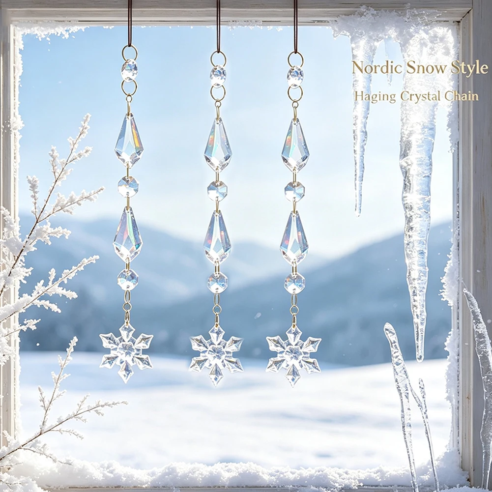 Klarer Schneeflocken-Prisma-Anhänger, Glasperlenstrang, Kristall-Sonnenfänger, Hängekette für Fenster, Garten, Zuhause, Hochzeit, Party-Dekoration – Detail 4