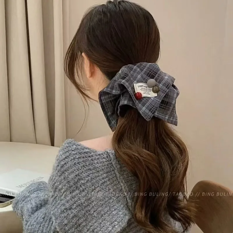 

Korean Red Blue Grid Large Square Scarf Hair Bands Scrunchie Woman Girls Hair Elastics&Ties Ponytail Fabric Hair Accessories