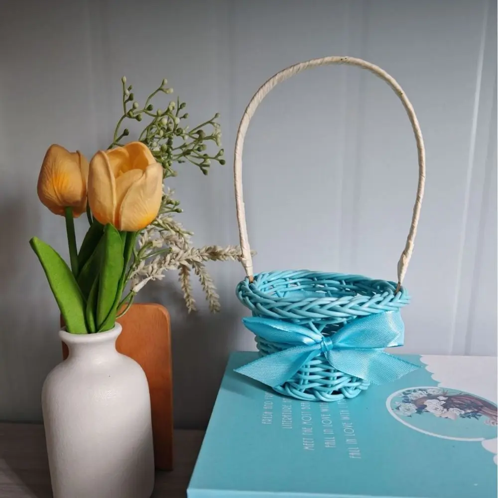 with Handle Imitation Rattan Handhold Household Multistyles Braid Storage Baskets Handwoven Weaving Flower Basket