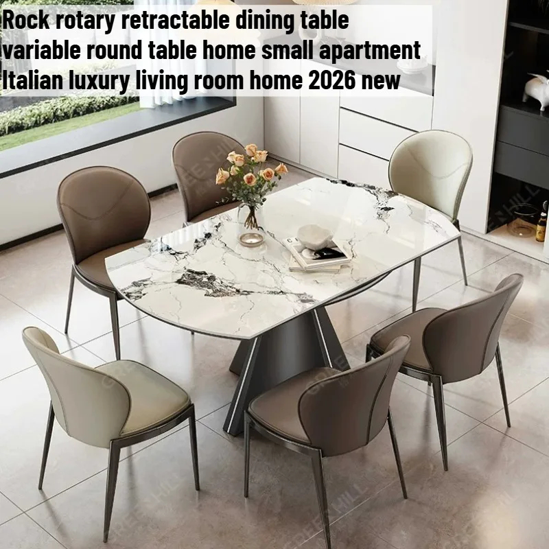 Round Steel Dining Table Foldable Center Living Room Luxury Dining Table Chairs Modern Muebles Para Cocina Kitchen Furniture